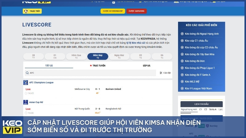 Cập nhật Livescore giúp hội viên Kimsa nhận diện sớm biến số và đi trước thị trường.